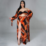 Plus size leaf perspective digital printing casual sexy three-piece suit