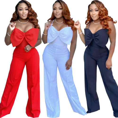 Fashion sexy solid color suspender back with invisible zipper slim fit jumpsuit
