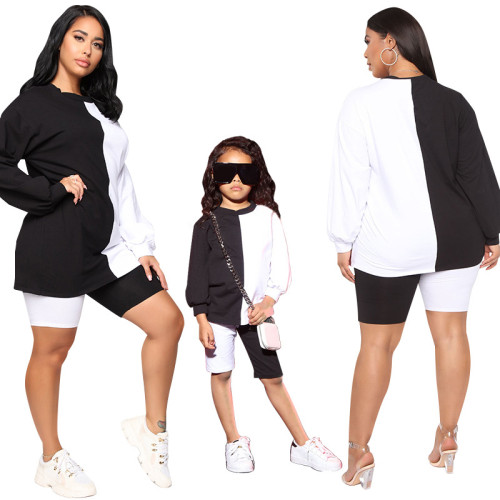 Black and white contrast color fashion parent-child suit