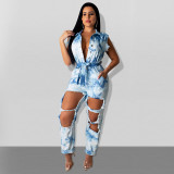 Sexy ripped sleeveless woven jumpsuit Plus size