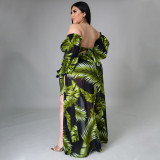 Plus size leaf perspective digital printing casual sexy three-piece suit