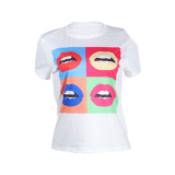Multicolor lip print short-sleeved T-shirt