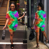 Casual fashion tie-dye printing two-piece suit