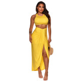 Pure color casual pleated women's two-piece suit