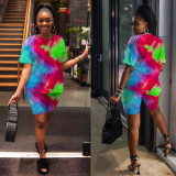 Casual fashion tie-dye printing two-piece suit
