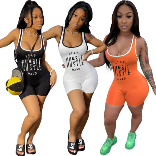 Summer short letter print casual sports jumpsuit nightclub clothes