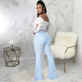 Fashion trend ripped washed denim stretch slim-fit flared jeans