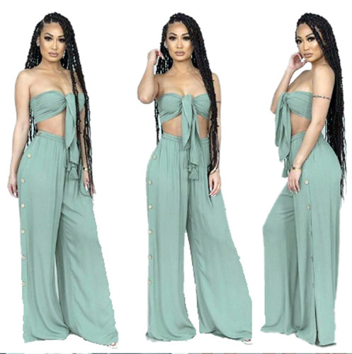 Fashion solid color mint green tube top two-piece suit