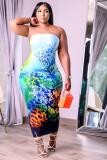 Fashion Sexy Positioning Print Slim Fit Wrapped Sleeveless Large Size Dress Evening Dress