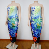 Fashion Sexy Positioning Print Slim Fit Wrapped Sleeveless Large Size Dress Evening Dress