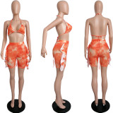 Tie dye printing sexy mesh bikini suit two piece set