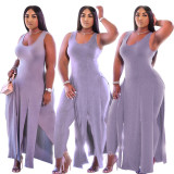 Solid color sexy sleeveless dress plus size two-piece suit