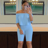 Pure color one-shoulder short-sleeved ladies cute casual suit