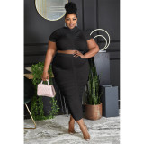 Pure color pleated super stretch skirt suit two-piece suit