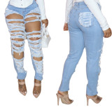 Fashion casual ripped washed women's jeans