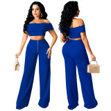 Chest wrapped open back wide leg pants with one shoulder zipper, fashionable and sexy 2-piece set