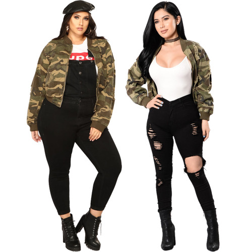 Fashion women's long-sleeved camouflage jacket top