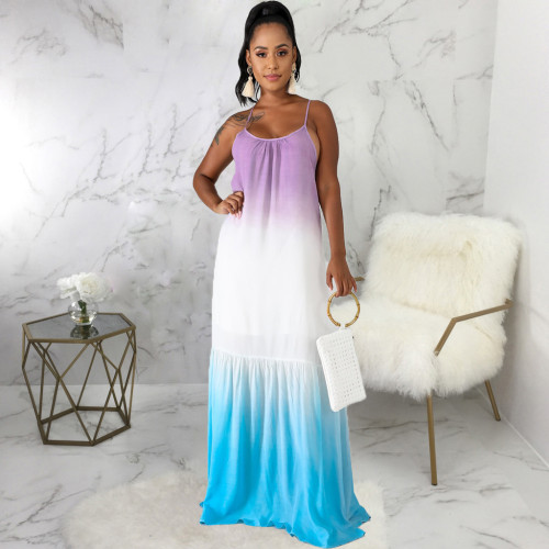 Fashionable Summer Digital Printed Sling Ladies Dress