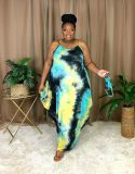 Large size dress tie-dye printing loose sling irregular dress