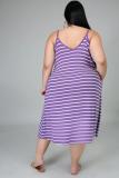 Striped print hanging wide loose large size ladies dress