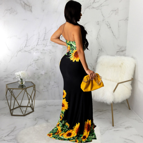 Fashion digital printing tube top strappy women's dress