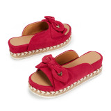 Thick bottomed fish mouth slippers with bowknot and flat bottom Plus size shoes