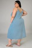 Striped print hanging wide loose large size ladies dress