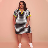 Plus size summer European and American women's striped V-neck dress