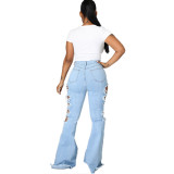 All-match trend personality ripped elastic flared jeans