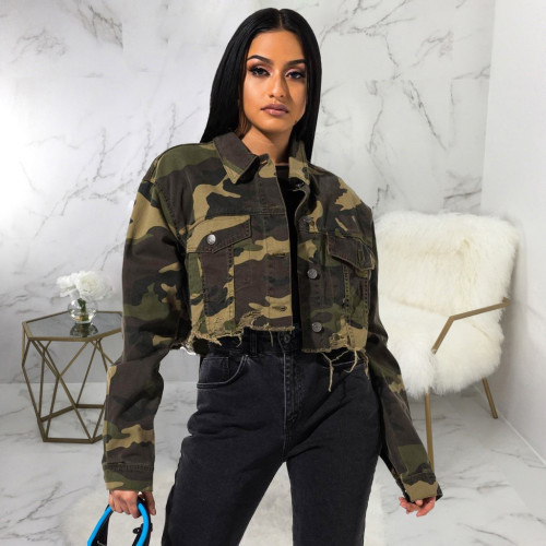 Fashion women's long-sleeved camouflage jacket top