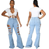 All-match trend personality ripped elastic flared jeans