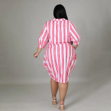 Sexy lapel striped print loose plus size dress