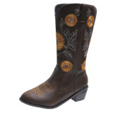 Embroidered mid-heel solid sleeve Martin boots Plus size shoes