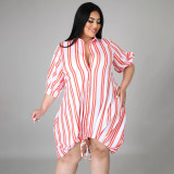 Sexy lapel striped print loose plus size dress