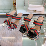 Ribbon fish mouth low top open toe sandals transparent and comfortable large size high heel sandals Plus size shoes