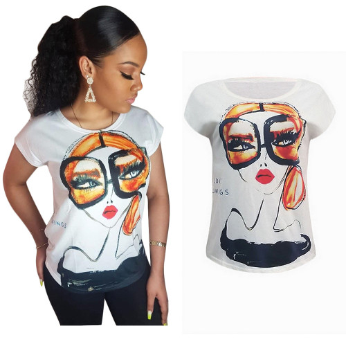 Fashionable European and American women's big chest letter character printed T-shirt top summer