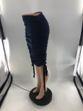 Casual two-sided drawstring length and half-length skirts