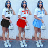 Digital letter cotton offset printing shirt skirt pleated fashion sexy skirt suit