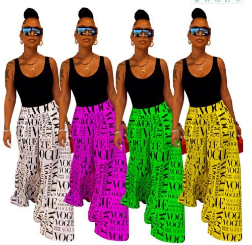 7 colors Printed casual letter wide leg skirt with pocket pants