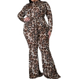 Fashionable European and American women's leopard print casual jumpsuit without mask