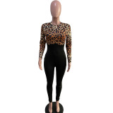 Fashionable European and American women's leopard print casual jumpsuit
