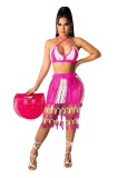 Fashionable European and American color matching woven beach skirt two-piece suit