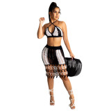 Fashionable European and American color matching woven beach skirt two-piece suit