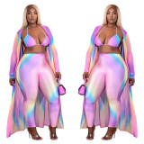 Three-piece fashion iridescent print cloak