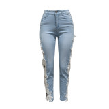 Empty washed lace panel jeans
