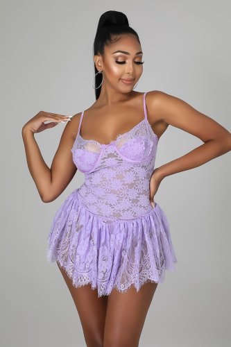 Sexy dress with lace chest rest eyelash folds adjustable straps