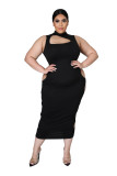 Large size women's irregular hole solid color dress