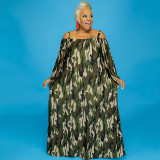 Polka dot camouflage print sling one shoulder plus size women's dress