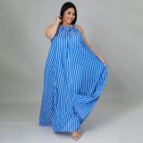 Striped print plus size women's loose casual dress