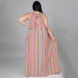 Striped print plus size women's loose casual dress